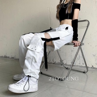 2TOYOUNG  กางเกงขายาว คาร์โก้ กางเกง เชือกอเมริกันคลาสิค Cargo pants 2023 NEW Comfortable Trendy Chic ทันสมัย A20M088 36Z230909