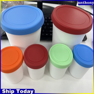 Anthony 6 ชิ้น ภาชนะไอศกรีม โฮมเมด ไอศกรีม นํากลับมาใช้ใหม่ได้ ขนาดใหญ่ เส้นผ่าศูนย์กลาง ถ้วยพลาสติก ทรงกลม พร้อมฝาปิดซิลิโคน