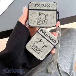 เคสหูฟัง TPU นิ่ม ทรงสี่เหลี่ยม พิมพ์ลายสุนัข Pachacco น่ารัก สีเทา พร้อมสายคล้องข้อมือ ป้องกันการสูญหาย สําหรับ Airpods Pro 2 3 1