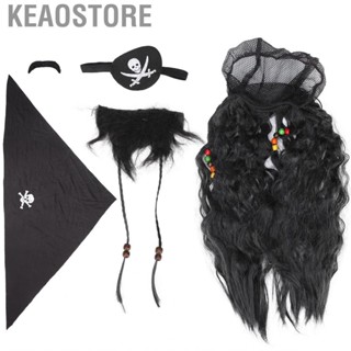 Keaostore Black Pirate Fake Beard Funny Moustache Set Wig Headscarf False