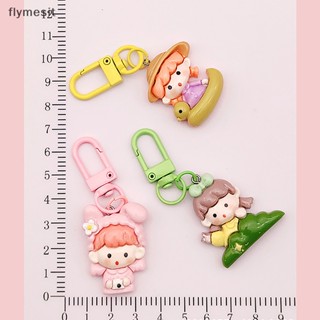 Flymesit พวงกุญแจ จี้เรซิ่น รูปกระต่ายน่ารัก ใส่หมวก เครื่องประดับคู่รัก สําหรับผู้หญิง EN