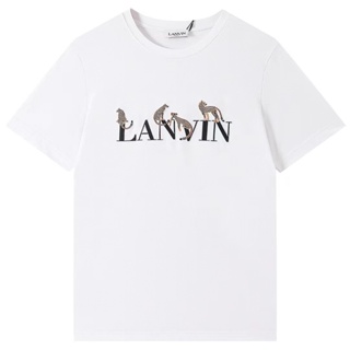 Lanvin 23 ใหม่ เสื้อยืดลําลอง แขนสั้น คอกลม พิมพ์ลายตัวอักษร Lucky Money Leopard สําหรับผู้ชาย ผู้หญิง