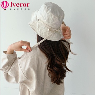 Lveror หมวกบังแดด เชือกผูก แบบบาง สีพื้น สไตล์ชาวประมง แฟชั่นฤดูร้อน