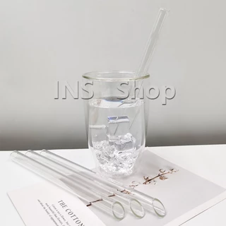 INS หลอดดูดน้ำ แบบแก้วใส ปลายเฉียง ใช้ดื่มชานม ชาไข่มุข ความยาว 20 cm glass straw