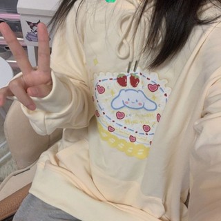 เสื้อกันหนาวลําลอง มีฮู้ด แบบนิ่ม ทรงหลวม ลาย Sanrio Cinnamoroll น่ารัก สไตล์ญี่ปุ่น แฟชั่นฤดูใบไม้ร่วง และฤดูหนาว สําหรับผู้หญิง และนักเรียน