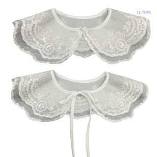 【CH*】ปกเสื้อลูกไม้สองชั้น ปักลาย สีขาว สไตล์โบราณ สําหรับเด็กผู้หญิง