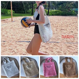 Daron Raffia กระเป๋าถือ กระเป๋าสะพายไหล่ แบบสาน แฮนด์เมด ขนาดใหญ่ จุของได้เยอะ ลายตัวอักษร สไตล์โบฮีเมียน แฟชั่นชายหาด สําหรับเด็กผู้หญิง