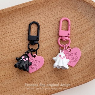 New Cute Personality Sweet Cool Little Ghost Ghost Love Pendant Pink Black Round Button Pendant Keychain Earphone Pendant