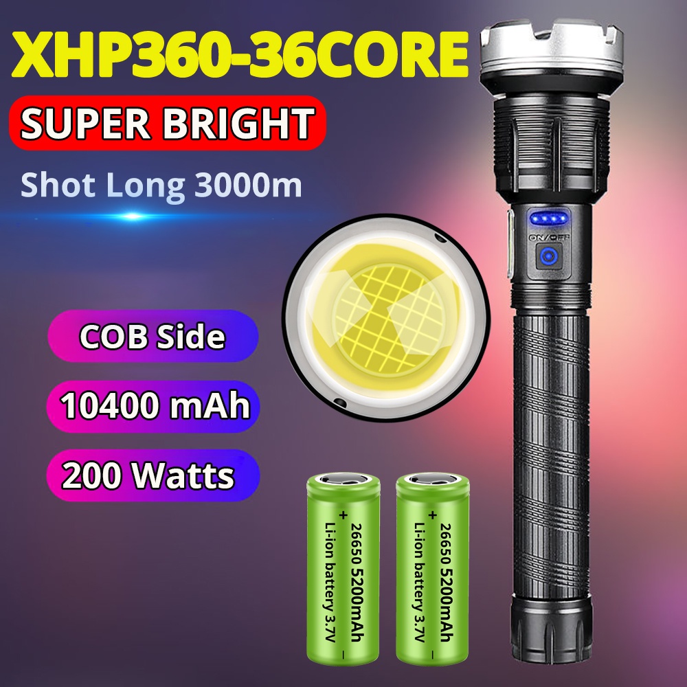 Xhp360 ไฟฉายระยะไกล ไฟฉาย ชาร์จไฟได้ ไฟฉายที่มีประสิทธิภาพ ไฟฉายทัวร์ช ซูมได้ ไฟฉายยุทธวิธี ไฟฉายหนั