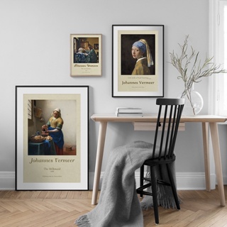 Johannes Vermeer Girl โปสเตอร์ภาพวาดผ้าใบ ประดับมุก สไตล์วินเทจ สําหรับตกแต่งผนังบ้าน