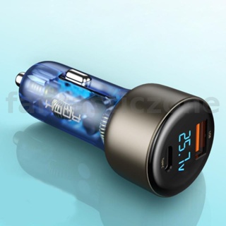 Fantasticzone 72W Type C Car Charger QC PD Dual USB อะแดปเตอร์ชาร์จเร็ว LED แรงดันไฟฟ้ามอนิเตอร์โปร่งแสง PC