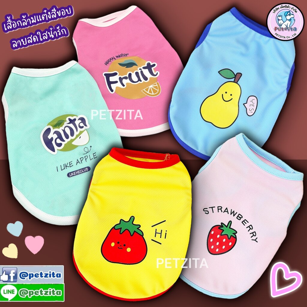 พร้อมส่ง เสื้อกล้ามแต่งสีขอบ สีสันสดใส ลายน่ารัก for pet เสื้อผ้าสัตว์เลี้ยง สุนัข หมา แมว