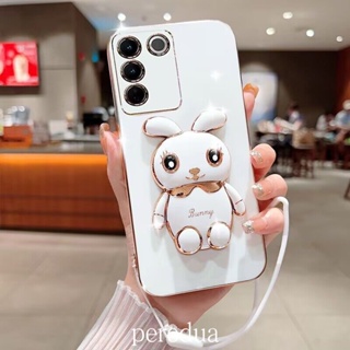 เคสโทรศัพท์มือถือนิ่ม ลายกระต่ายน่ารัก พร้อมขาตั้ง พับได้ สําหรับ Vivo V27 V27E V27Pro V23 V23E V23Pro V25 V25Pro V25E