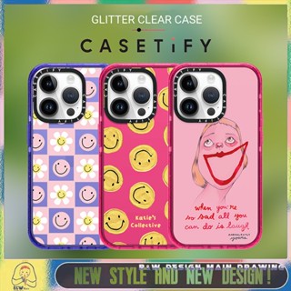 【Glitter Casetify】เคสโทรศัพท์มือถืออะคริลิคใส แบบแข็ง กันกระแทก ลายหน้ายิ้มน่ารัก สําหรับ iPhone14 13 12 11 Pro Max