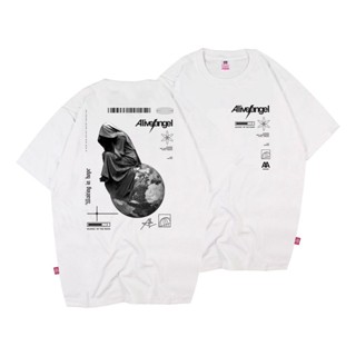 oversize T-shirt เสื้อยืดลําลอง แขนสั้น พิมพ์ลาย ALIVE ANGEL MOON WHITE SERIES DARKNESS SADNESS STREETWEAR DIVISION สีขา