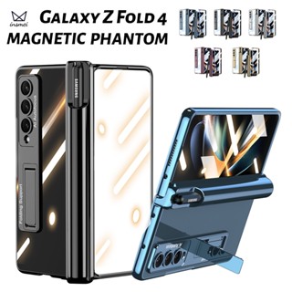 [ พร้อมปากกาประจุ] เคสแม่เหล็ก แบบใส พร้อมขาตั้ง สําหรับ Samsung Galaxy Z Fold 4 Fold3 Fold4 Fold3