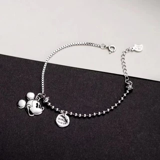S925 Mickey Mouse Female Retro Old European and American Student Mouse Head Bracelet Cartoon Asymmetric Korean Fashion Hip Hop Trendy Jewelry