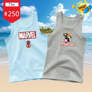 เสื้อยืดแขนกุด ลาย Spiderman &amp; Roblox แฟชั่นฤดูร้อน สําหรับเด็กผู้ชาย 2 ชิ้น