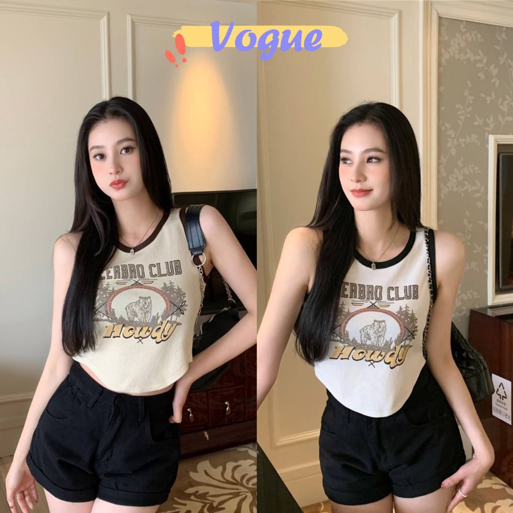 Vogue🌟พร้อมส่ง🌟 เสื้อกล้ามไหมพรม ลายหมีน่ารักใส่สบายเท่ในตัว (T692)