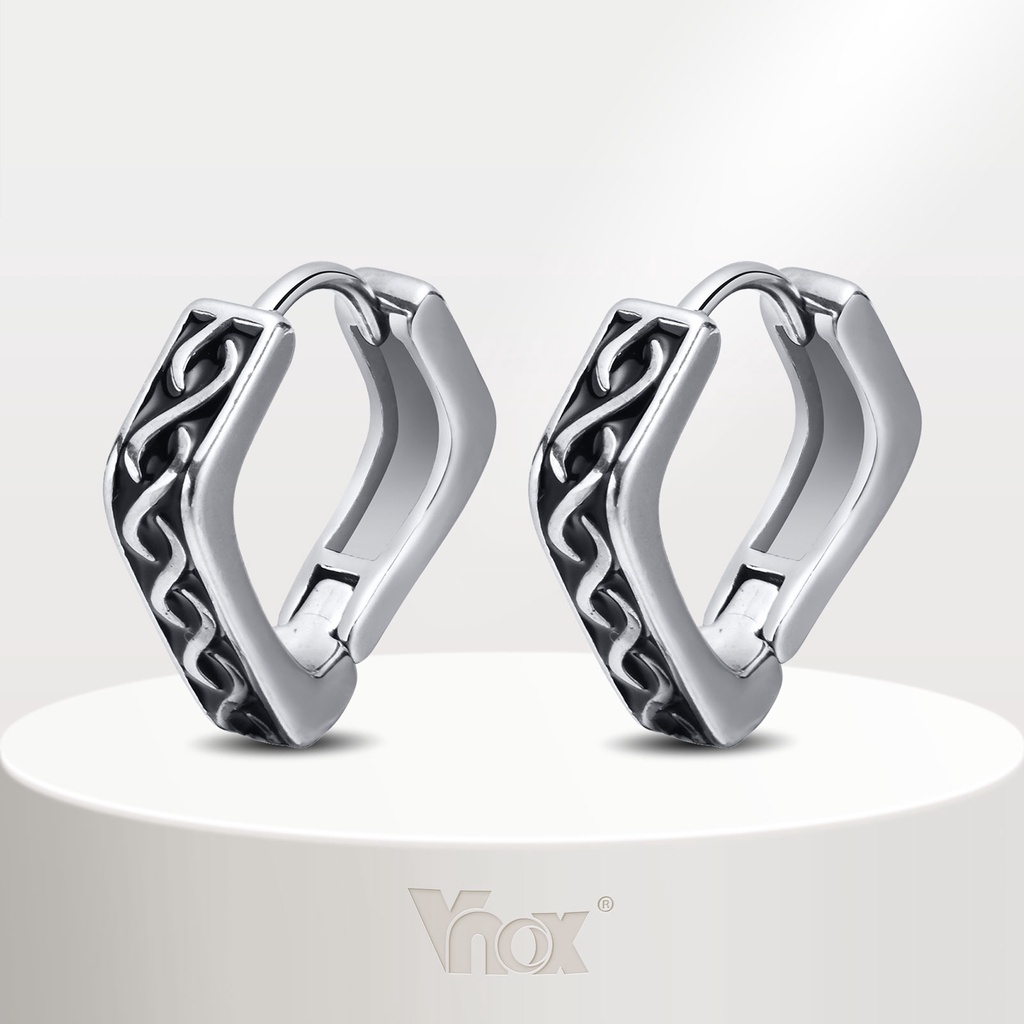 Vnox ต่างหูสเตนเลส ทรงเรขาคณิต สีเหล็ก สไตล์นอร์ดิก เรโทร สําหรับผู้ชาย