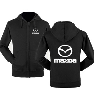 เสื้อแจ็กเก็ตโปโล มีฮู้ด แต่งซิป ลายโลโก้ Mazda distro สําหรับผู้ชาย และผู้หญิง