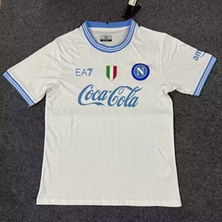 เสื้อกีฬาแขนสั้น ลายทีมชาติฟุตบอล Napoli สีขาว ไซซ์ S - XXL 23-24 ชุดเหย้า สําหรับผู้ชาย