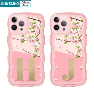 SUNTAIHO เคสโทรศัพท์มือถือแบบนิ่ม กันกระแทก ลายตัวอักษร G H J K L Pink Peach Blossom สําหรับ IPhone 11 Pro Max 14 Pro Max 12 13 Pro XR XS Max 7 Plus 8 Plus