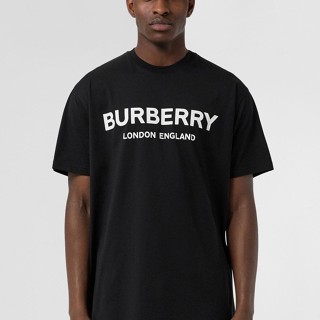 [Official]BURBERRY T-shirt Letchford Logo UNISEX 100% Premium Cotton Oversized Black T-shirt Burberry Logo Print T-shirt