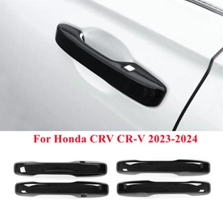 สติกเกอร์ตกแต่งมือจับประตู สีดําวาว สําหรับ Honda CRV CR-V 2023-2024 4 ชิ้น