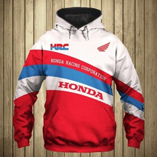 เสื้อกันหนาว มีฮู้ด พิมพ์ลาย Honda 3 มิติ สีขาว สีแดง สําหรับเพื่อน ของขวัญ