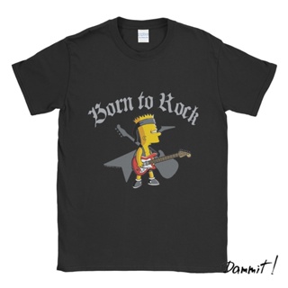 ผ้าฝ้ายคอกลมเสื้อยืด พิมพ์ลาย The Simpson Born To Rock Dammit90sfrom S-4XL_02