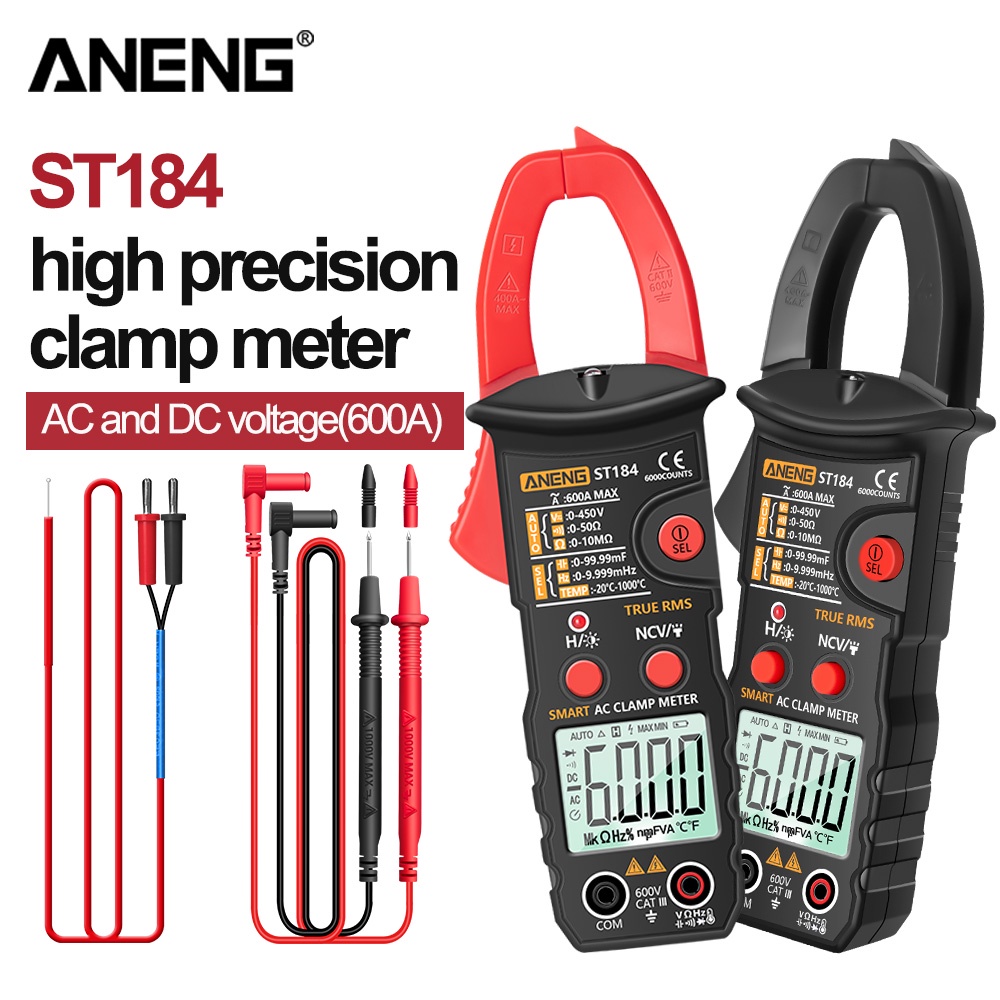 Aneng ST184 มัลติมิเตอร์ดิจิทัล 180 นับจํานวน 6000 ครั้ง RMS AC DC ทดสอบแรงดันไฟฟ้า Hz ประจุโอห์ม