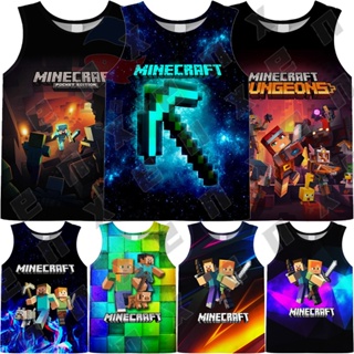 เสื้อยืดแขนกุด พิมพ์ลาย Minecraft เหมาะกับของขวัญวันเกิด แฟชั่นสําหรับเด็กผู้ชาย และผู้หญิง อายุ 3-13 ปี