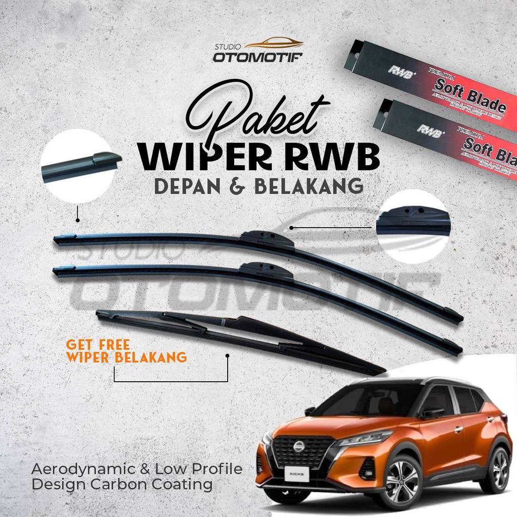 BUNDLING RWB SOFT WIPER NISSAN KICKS ด้านหน้าด้านหลัง 3 ชิ้น