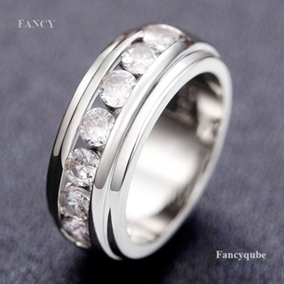 Fancy แหวนคู่รัก สีเงิน ประดับเพทาย ทรงกลม เรียบง่าย เครื่องประดับ สําหรับคู่รัก งานแต่งงาน