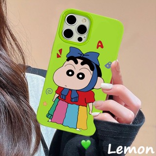 Lemon - เคสโทรศัพท์มือถือ แบบนิ่ม ลายการ์ตูนชินจัง เรืองแสง สีเขียวมันวาว สําหรับ 14pro 14promax 13 13pro 13promax 11 11 12 12pro 12promax XR XSMAX 7P 8P MINI