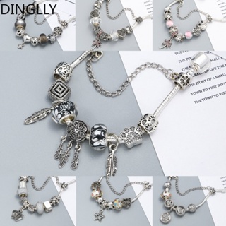 Dinglly Dreamcatcher สร้อยข้อมือ จี้ขนนก และหัวใจ สีเงิน สําหรับผู้หญิง