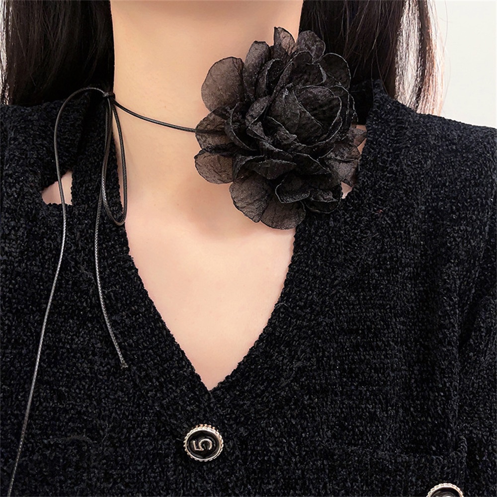 เครื่องประดับ สร้อยคอโชคเกอร์ จี้ดอกคามิเลีย สีดํา สีขาว เหมาะกับของขวัญ สไตล์วินเทจ สําหรับผู้หญิง