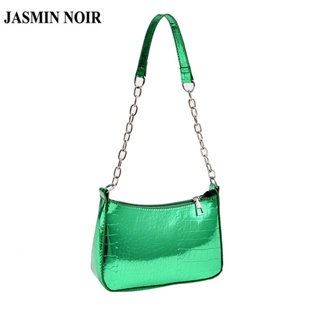 Jasmin NOIR สิทธิบัตร หนังจระเข้ ลายผู้หญิง กระเป๋าสะพายไหล่ กระเป๋าถือ โซ่เกาหลี ใบเล็ก ครึ่งดวงจันทร์ กระเป๋าสะพายข้าง