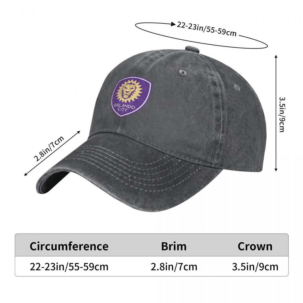 Orlando City SC โลโก้ผู้ใหญ่ล้างหมวกคาวบอยผ้าฝ้าย 100% โค้ง Brim Sun หมวก Casual All-Match Unisex เบ