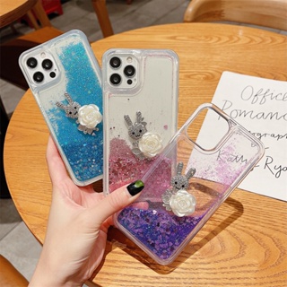 เคสโทรศัพท์มือถือ ลายกระต่าย ดอกกุหลาบ กลิตเตอร์ในของเหลว สําหรับ VIVO V29 V27 V25 V23 V21 V20 Pro SE V19 V17 Pro V27e V25e V23e