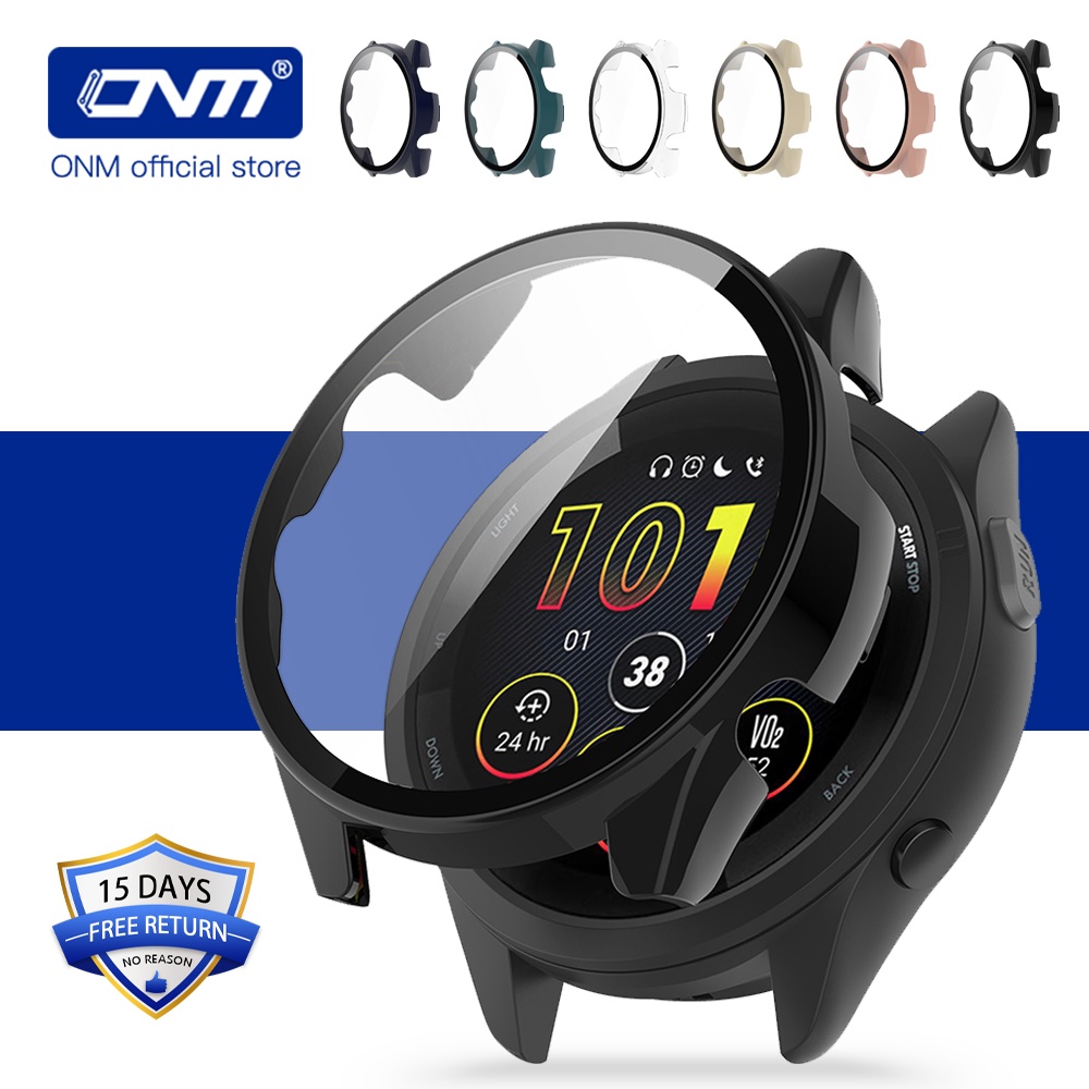 เคสป้องกัน สําหรับ Garmin Forerunner 965 Forerunner 965 360° กระจกนิรภัยกันรอยหน้าจอ ทรงกลม สําหรับ 