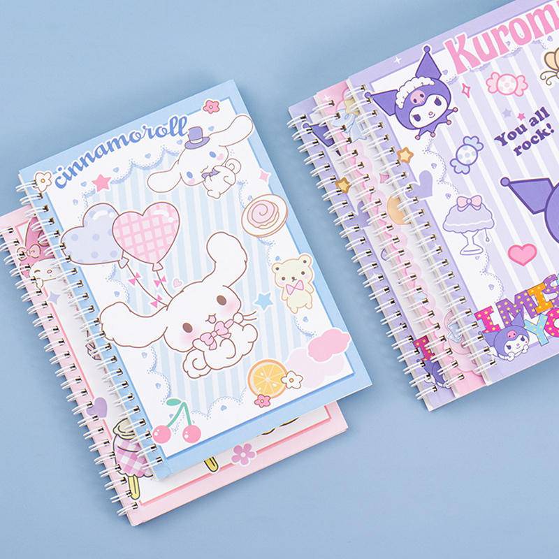 สมุดโน๊ตไดอารี่ ลายการ์ตูน Sanrio Coil Mymelody Kuromi Cinnamoroll Journal Kawaii ขนาด A5 อุปกรณ์เสริมสํานักงาน จํานวน 60 แผ่น