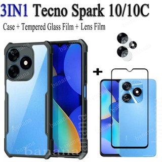 3 in 1 Tecno Spark 10C เคสกันกระแทก Tecno Spark 10 4G 10 Pro ฟิล์มกระจกนิรภัย และฟิล์มเลนส์กล้องคาร์บอน และผิวหนัง