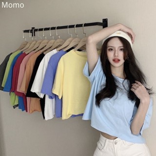 momo~เสื้อยืดสีลูกกวาด ท็อปส์ซูสั้นพิเศษ เสื้อยืดแขนสั้นผ้าฝ้าย ท็อปส์ซูสั้นหลวม MX024