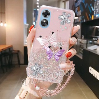 พร้อมส่ง เคสโทรศัพท์มือถือ TPU นิ่ม แบบใส ปิดด้านหลัง ลายผีเสื้อน่ารัก พร้อมสายคล้องมือ สําหรับ OPPO A58 A78 4G 2023 A58