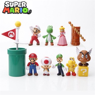 ชุดโมเดลฟิกเกอร์ PVC รูป Super Mario Bros Luigi Yoshi Donkey Kong Mushroom ของเล่นวันเกิด สําหรับเด็ก 5 12 ชิ้น ต่อชุด