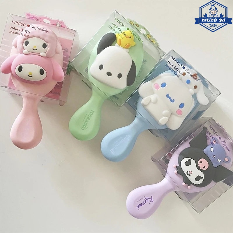 Minso หวี Sanrio Series Stereoscopic นวดหวี Cinnamoroll Kuromi Melody ถุงลมนิรภัยหวีสาวน ่ ารักแบบพกพาหวี Home travel หอพักตรงหวีผม