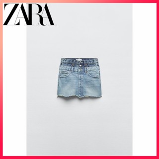 Zara กระโปรงยีนสั้น เอวสูง TRF สําหรับผู้หญิง