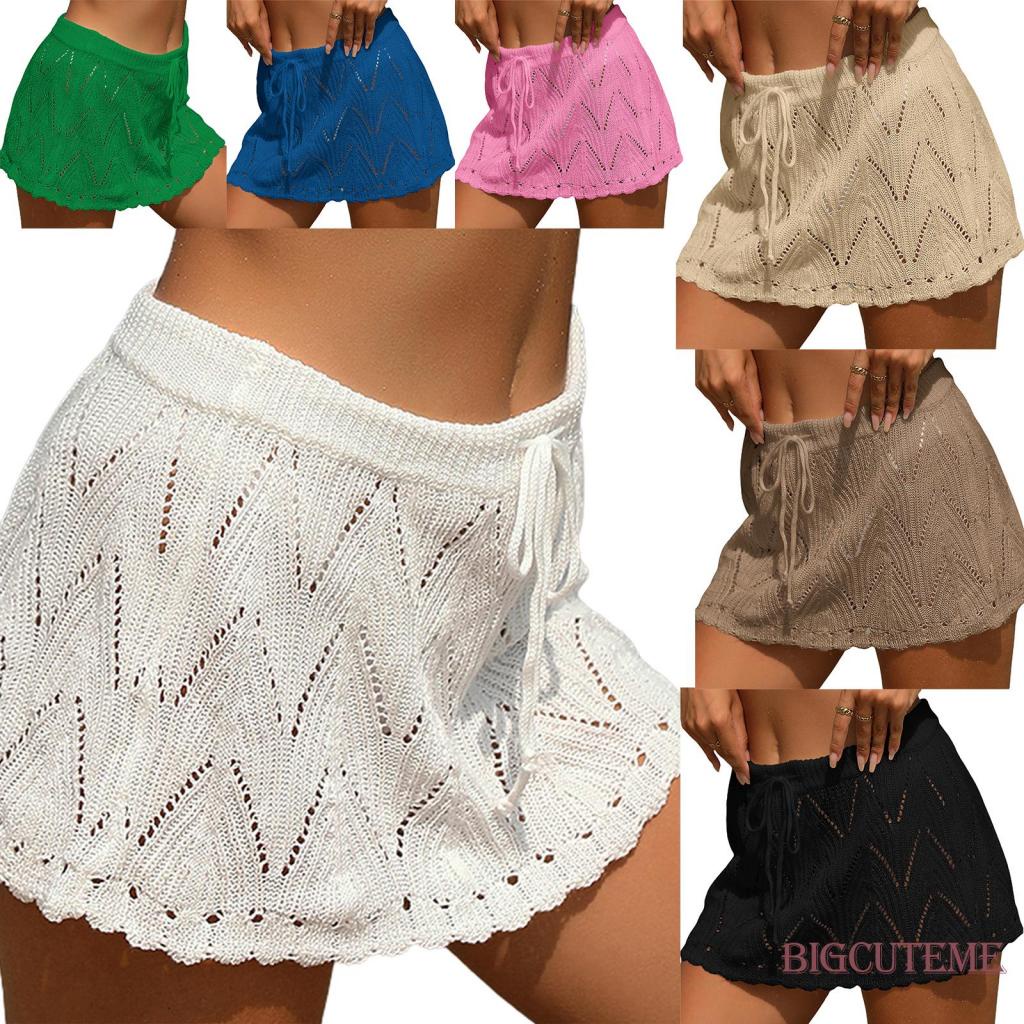 [ส่งจากไทย]- กระโปรงสั้น เอวสูง ผ้าถักโครเชต์ เหมาะกับเดินชายหาด แฟชั่นฤดูร้อน สําหรับผู้หญิง